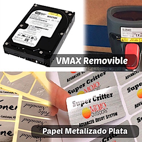 Etiquetas, Vmax, Metalizado, Papel, Plata, Removible